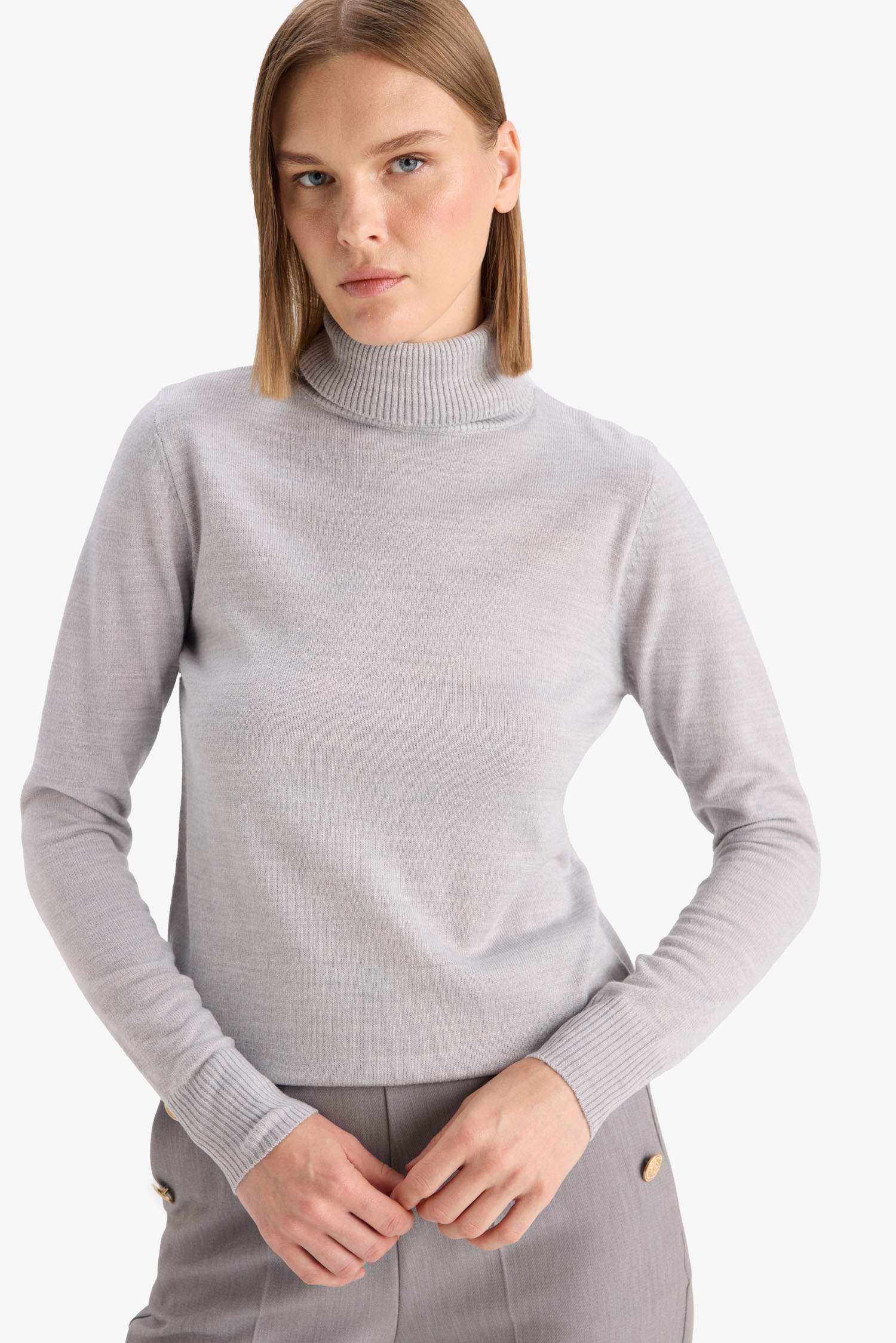 Regular Fit Soft Textured Turtleneck Basic Plain Knitwear Sweater