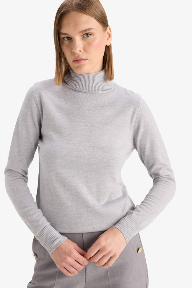 Regular Fit Soft Textured Turtleneck Basic Plain Knitwear Sweater Hover Image