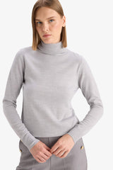 Regular Fit Soft Textured Turtleneck Basic Plain Knitwear Sweater