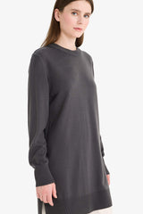 Regular Fit Crew Neck Slit Basic Plain Knitwear Sweater Tunic