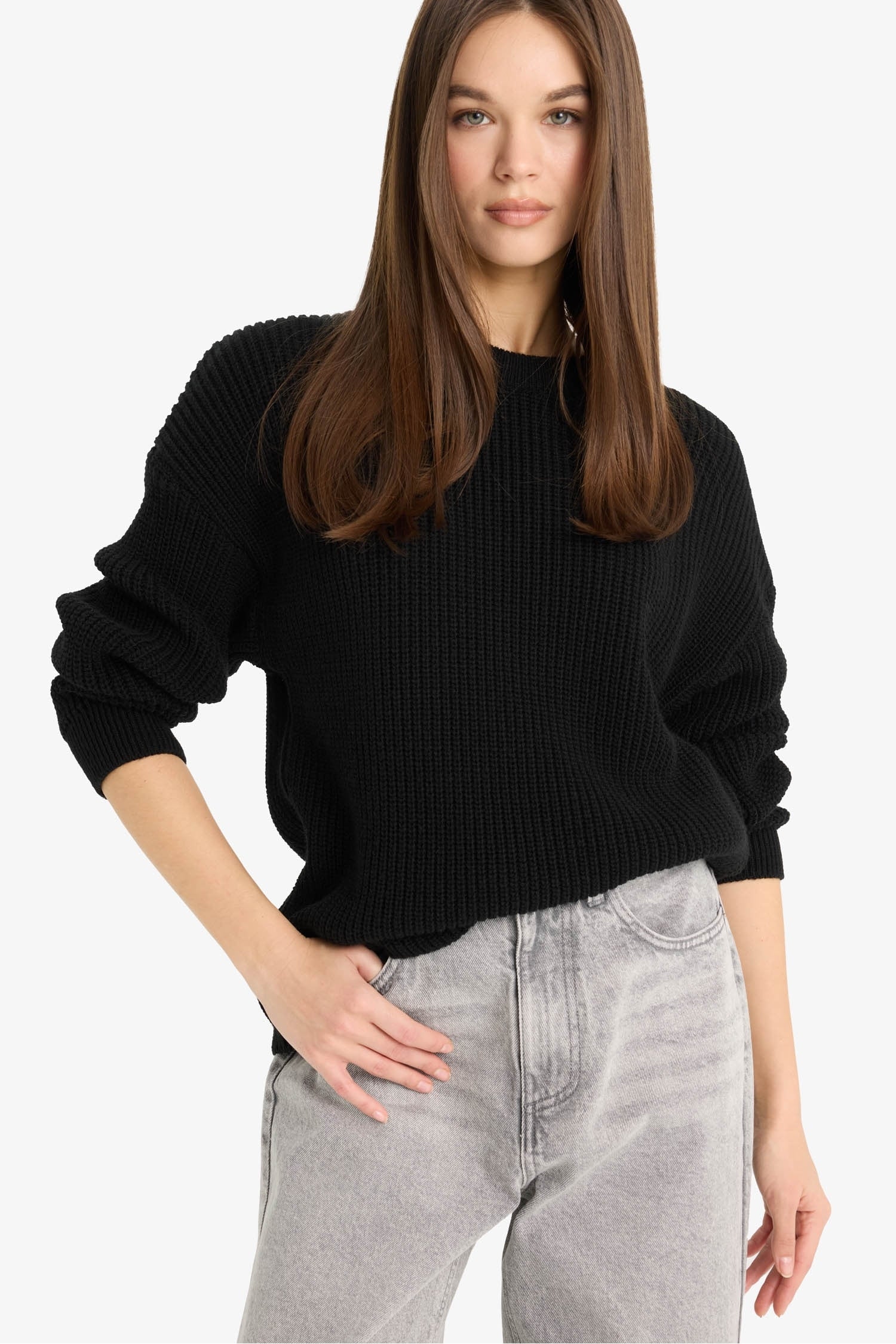 Regular Fit Crew Neck Selanik Fabric Basic Plain Knitwear Sweater