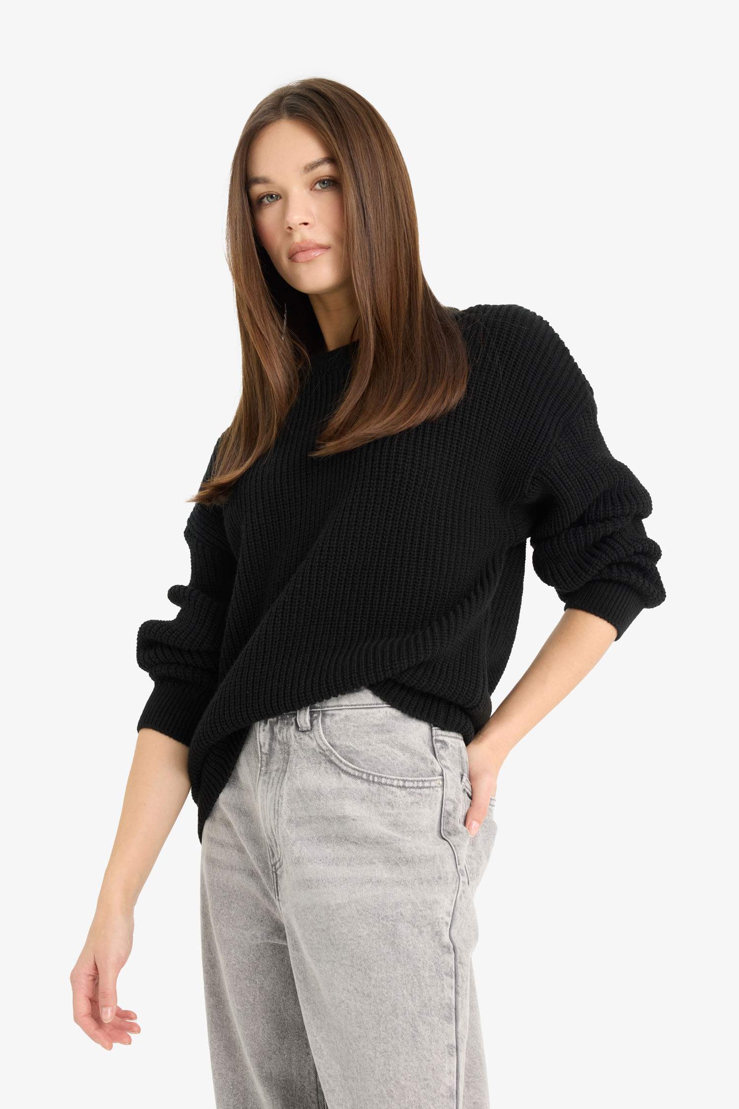 Regular Fit Crew Neck Selanik Fabric Basic Plain Knitwear Sweater