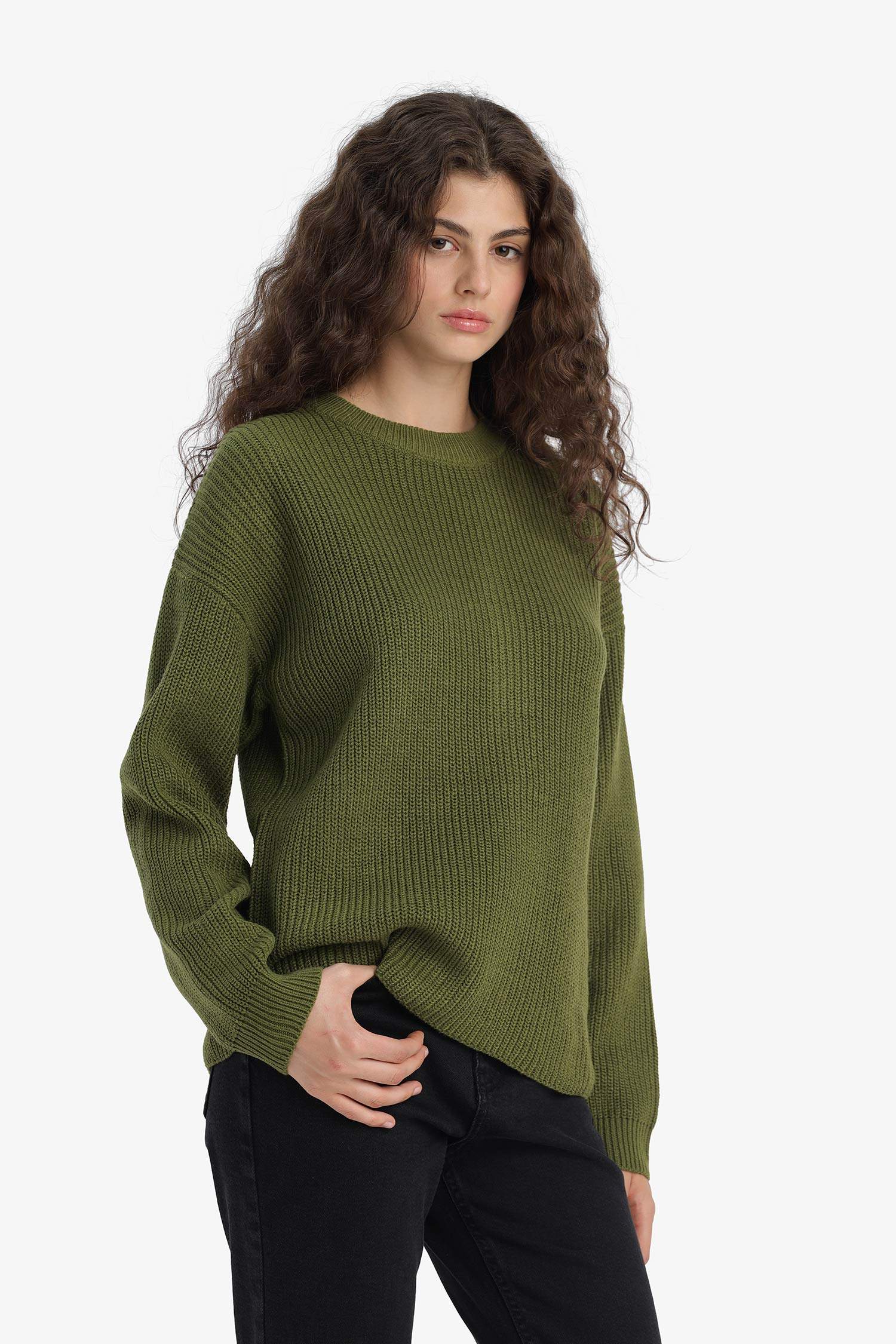Regular Fit Crew Neck Selanik Fabric Basic Plain Knitwear Sweater