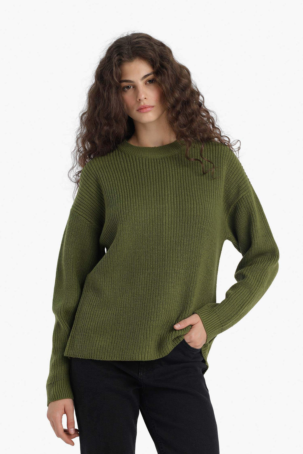 Regular Fit Crew Neck Selanik Fabric Basic Plain Knitwear Sweater