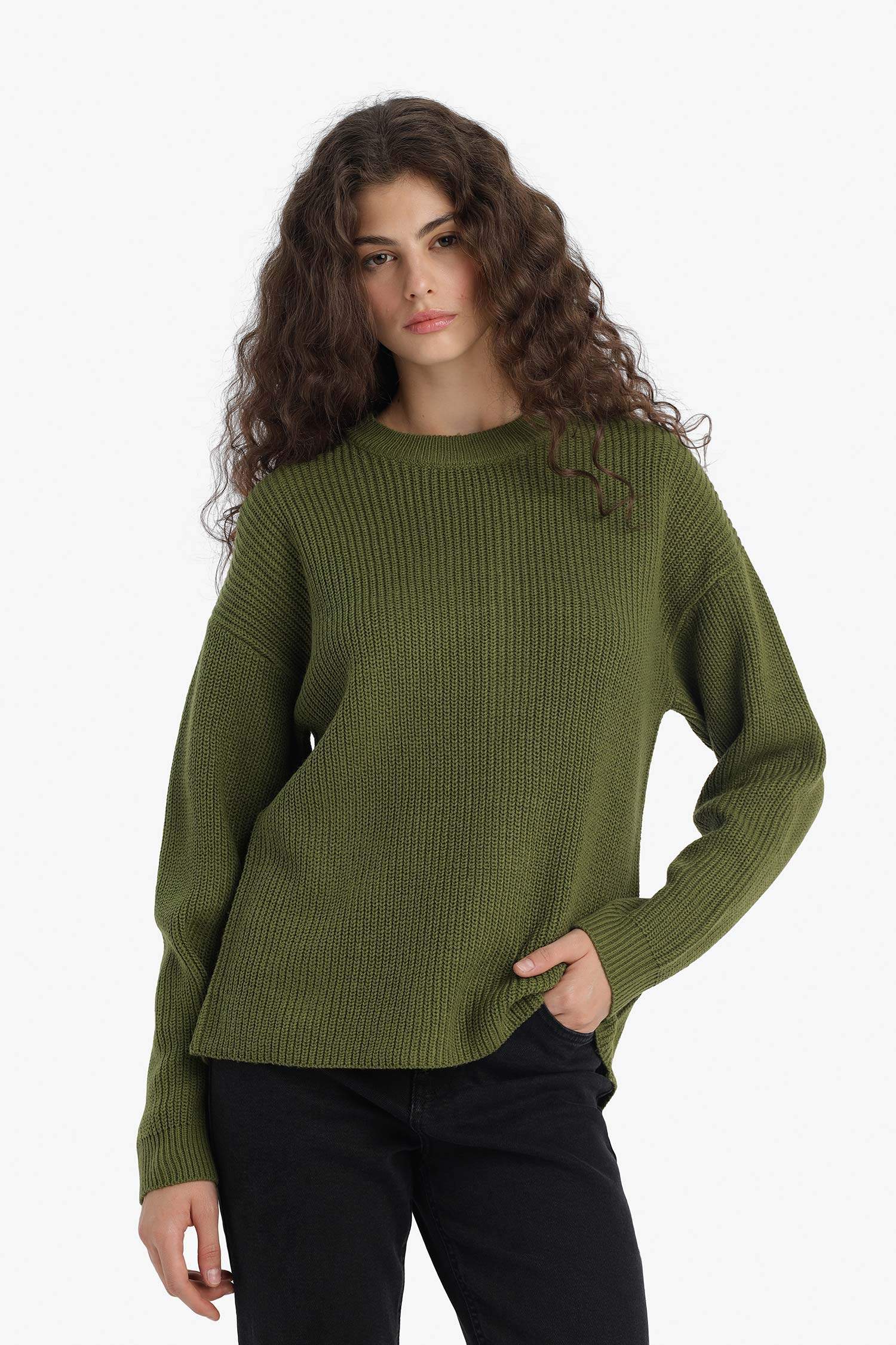 Regular Fit Crew Neck Selanik Fabric Basic Plain Knitwear Sweater