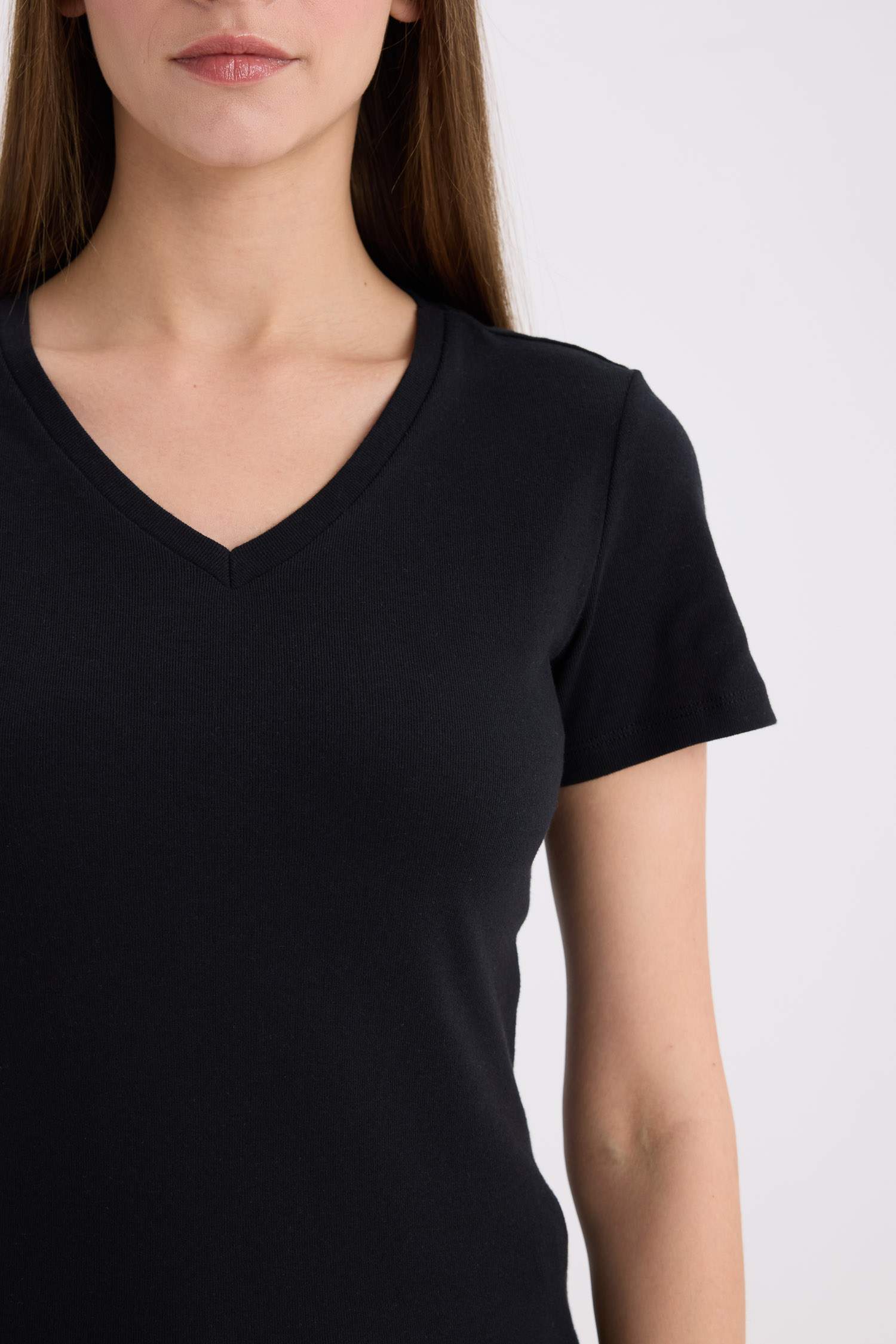 Slim Fit Fit Fit Fit Fit V Neck Basic Plain Rebound Short Sleeve T-shirt