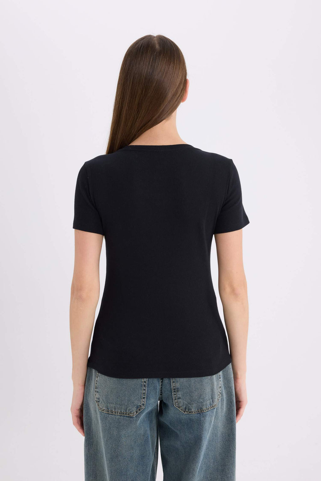 Slim Fit Fit Fit Fit Fit V Neck Basic Plain Rebound Short Sleeve T-shirt