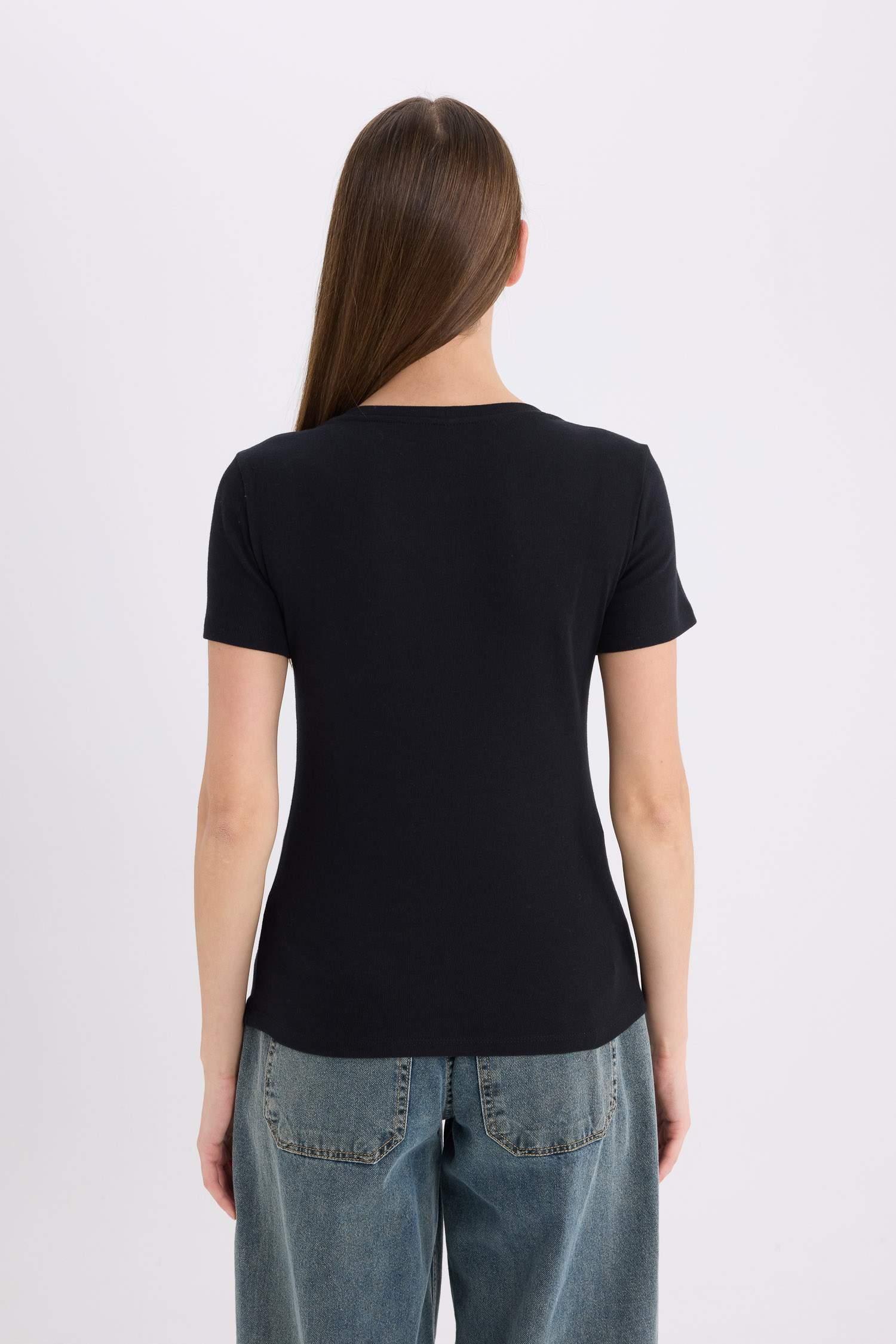 Slim Fit Fit Fit Fit Fit V Neck Basic Plain Rebound Short Sleeve T-shirt