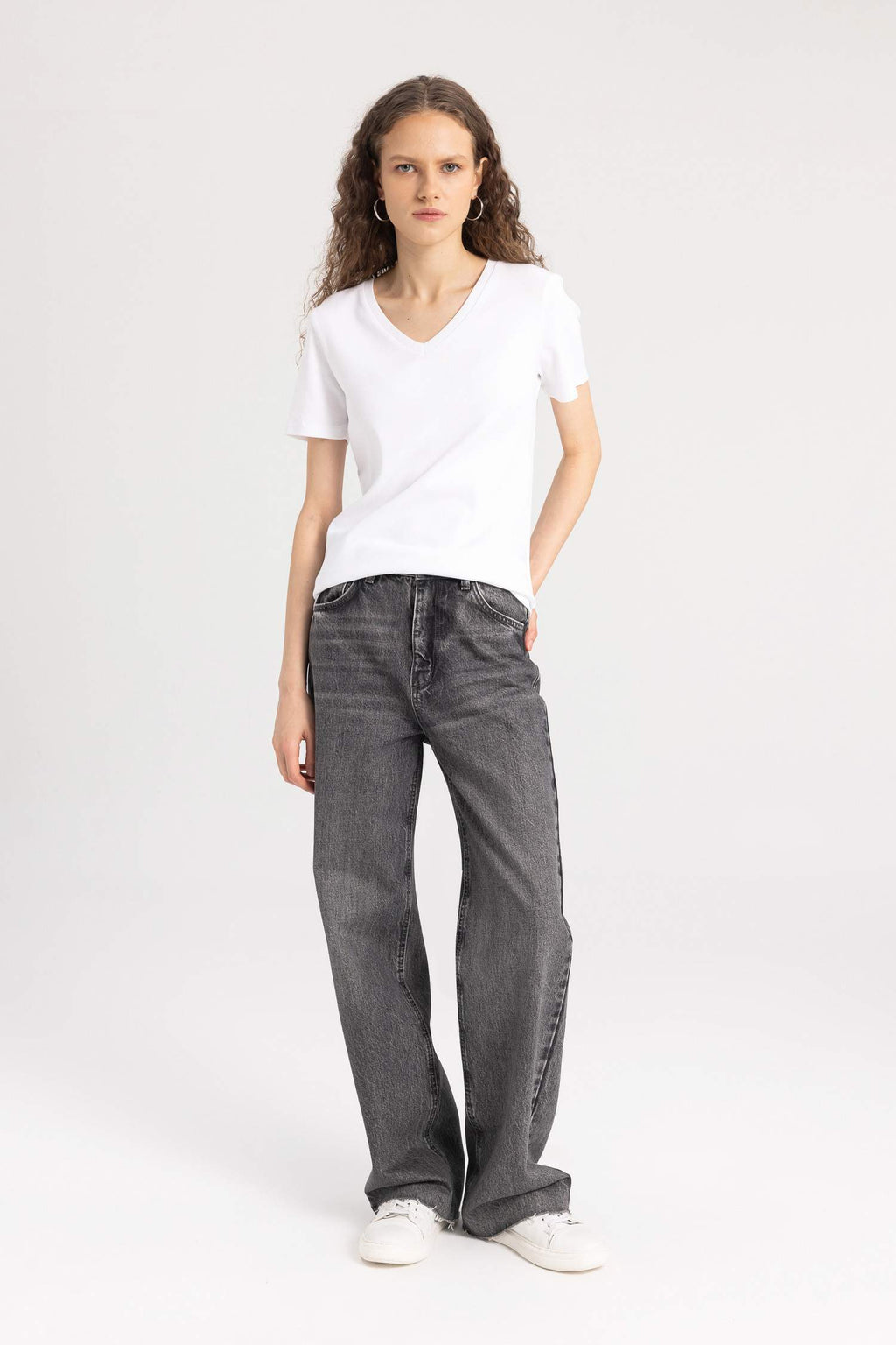 Slim Fit Fit Fit Fit Fit V Neck Basic Plain Rebound Short Sleeve T-shirt