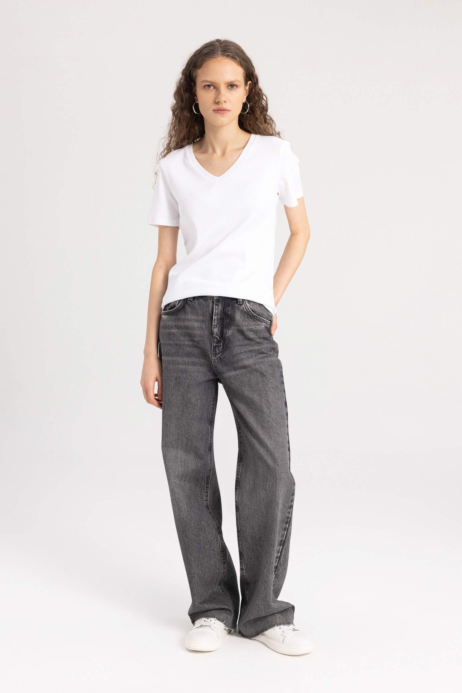 Slim Fit Fit Fit Fit Fit V Neck Basic Plain Rebound Short Sleeve T-shirt