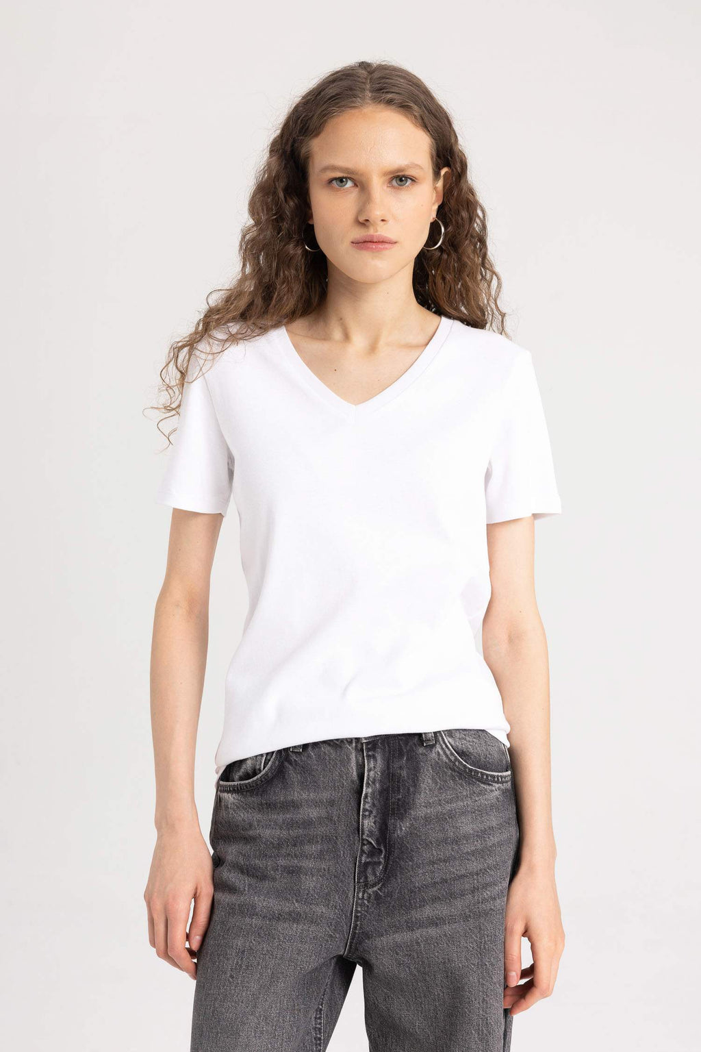 Slim Fit Fit Fit Fit Fit V Neck Basic Plain Rebound Short Sleeve T-shirt