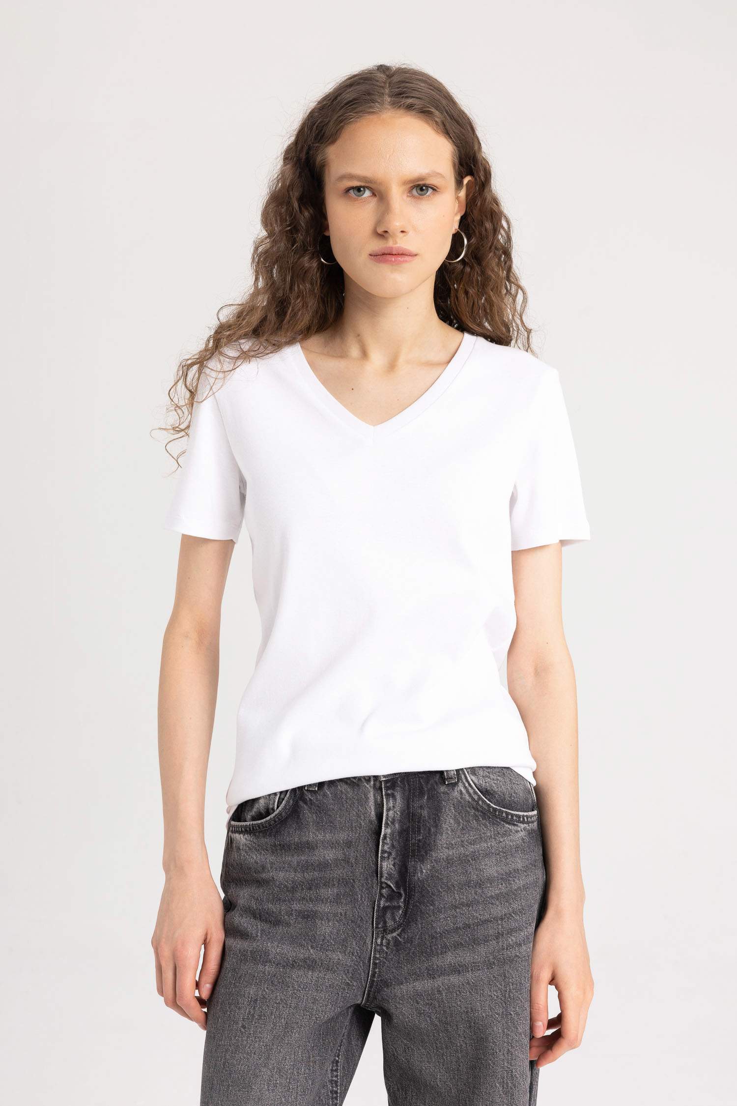 Slim Fit Fit Fit Fit Fit V Neck Basic Plain Rebound Short Sleeve T-shirt