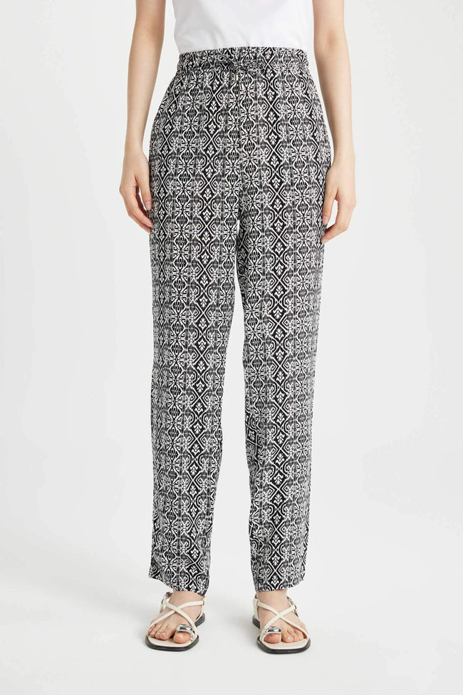 Harem Patterned Viscose Fabric Pants Pocketed Esnel Certain High Waist Hover Image