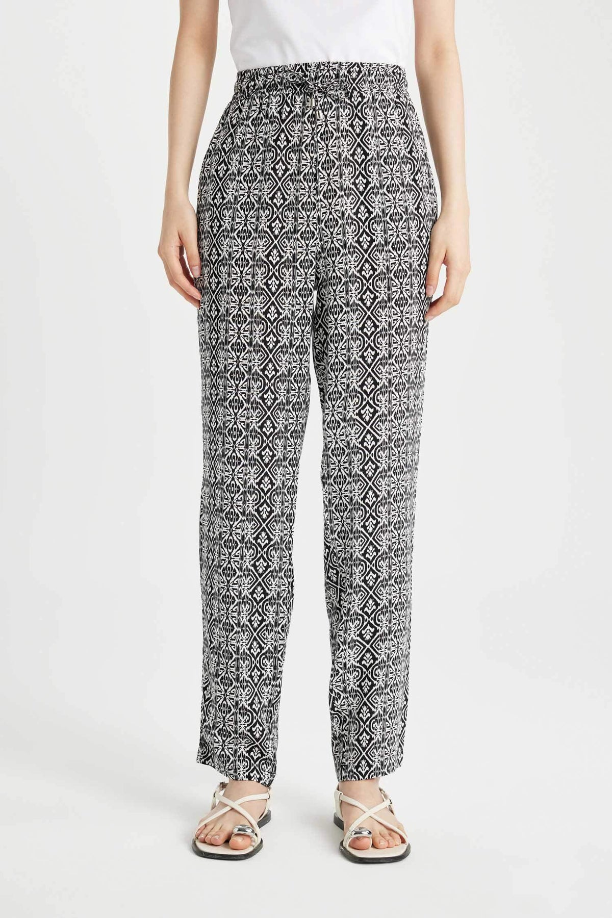 Harem Patterned Viscose Fabric Pants Pocketed Esnel Certain High Waist