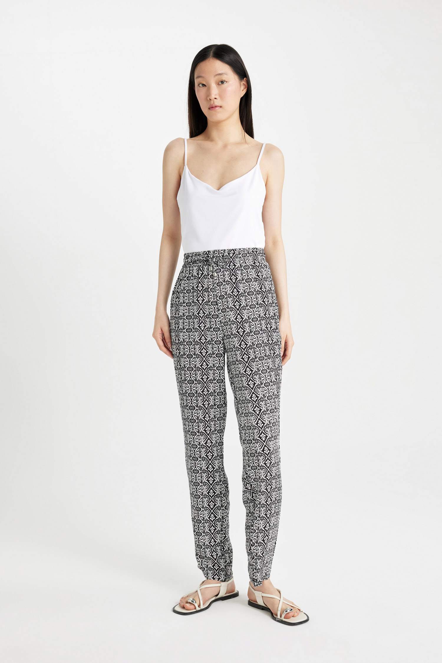 Harem Patterned Viscose Fabric Pants Pocketed Esnel Certain High Waist