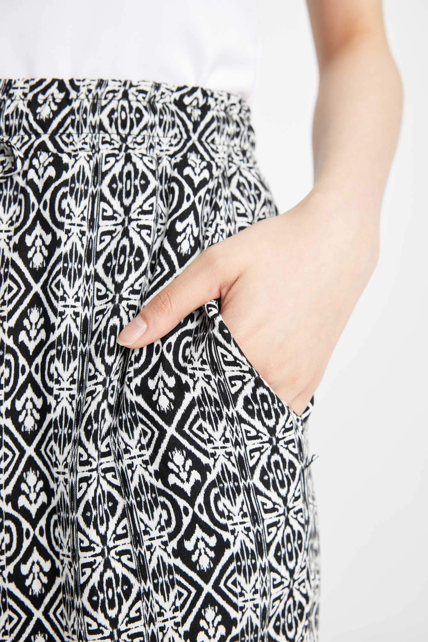 Harem Patterned Viscose Fabric Pants Pocketed Esnel Certain High Waist