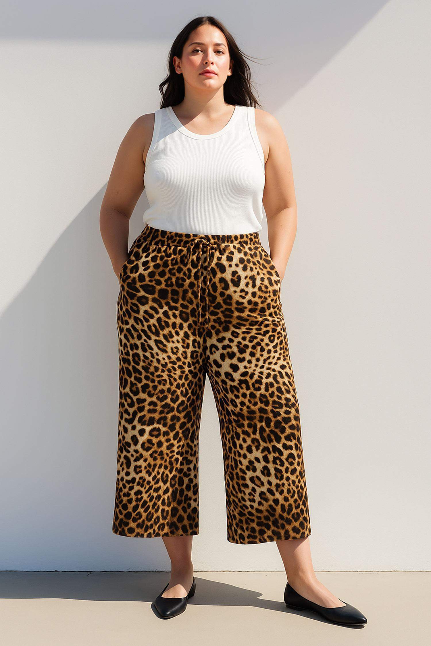High Waist Elastic Leopard Viscose Capri