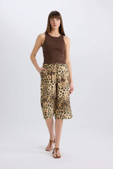 High Waist Elastic Leopard Viscose Capri