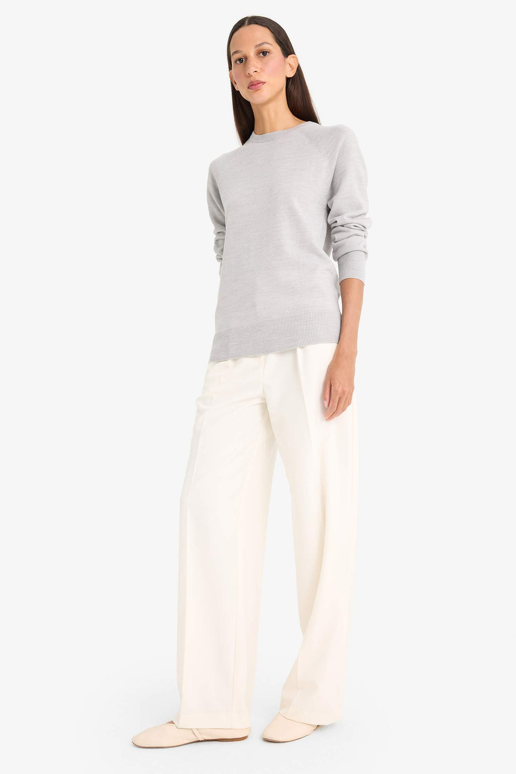 Relax Fit Crew Neck Basic Plain Knit Sweater