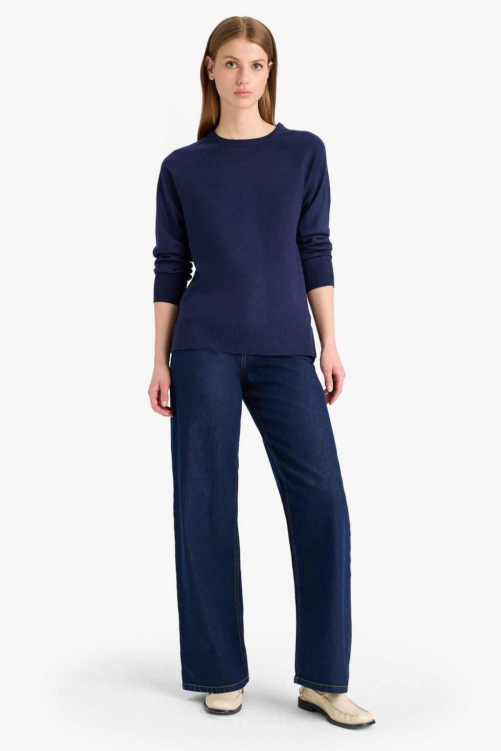 Relax Fit Crew Neck Basic Plain Knit Sweater