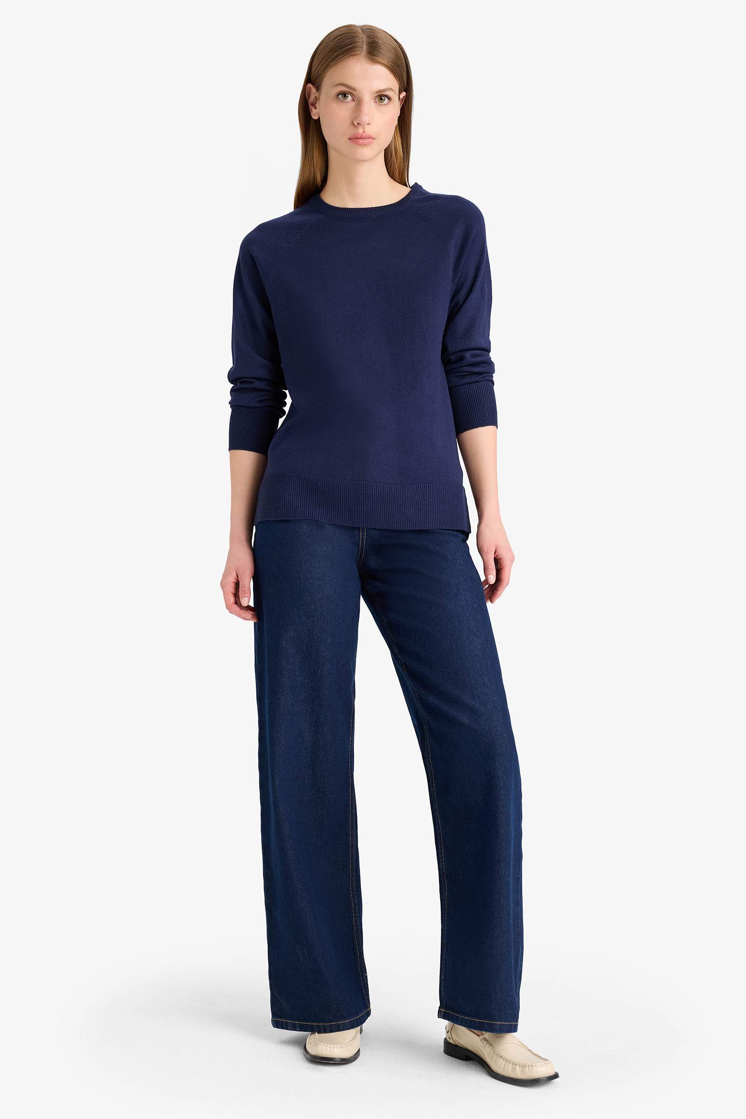 Relax Fit Crew Neck Basic Plain Knit Sweater