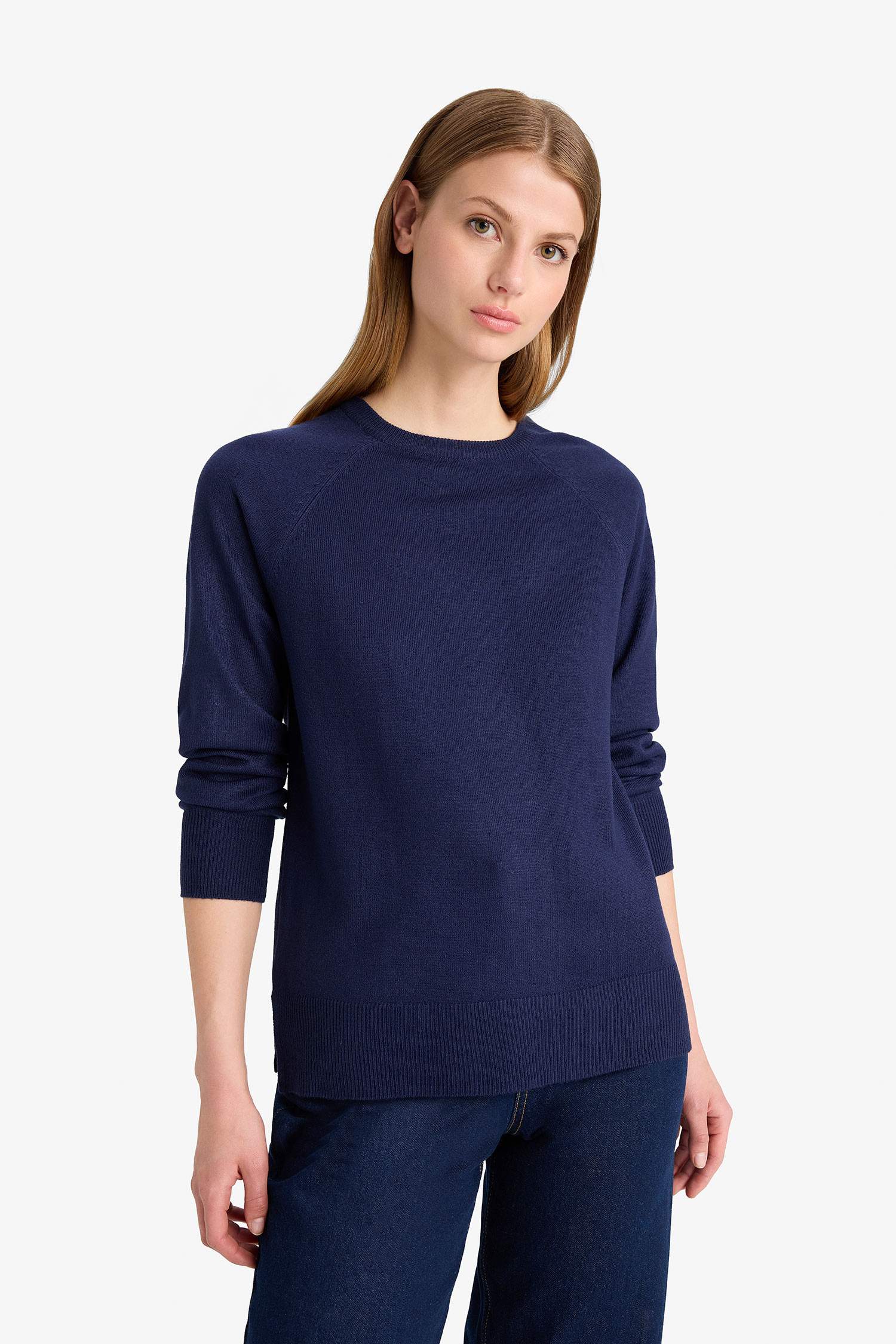 Relax Fit Crew Neck Basic Plain Knit Sweater