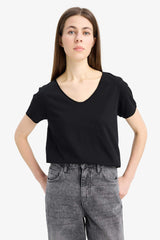 Regular Fit V Neck Basic Short Sleeve T-Shirt