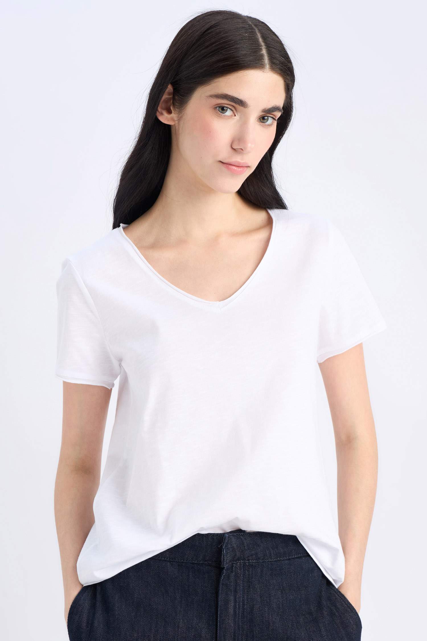 Regular Fit V Neck Basic Short Sleeve T-Shirt
