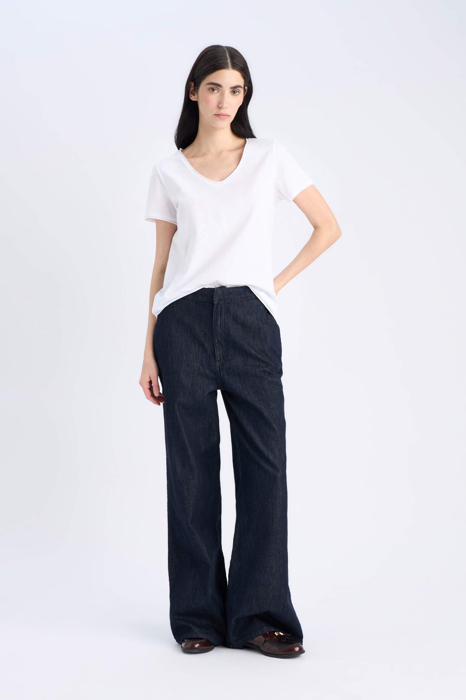 Regular Fit V Neck Basic Short Sleeve T-Shirt