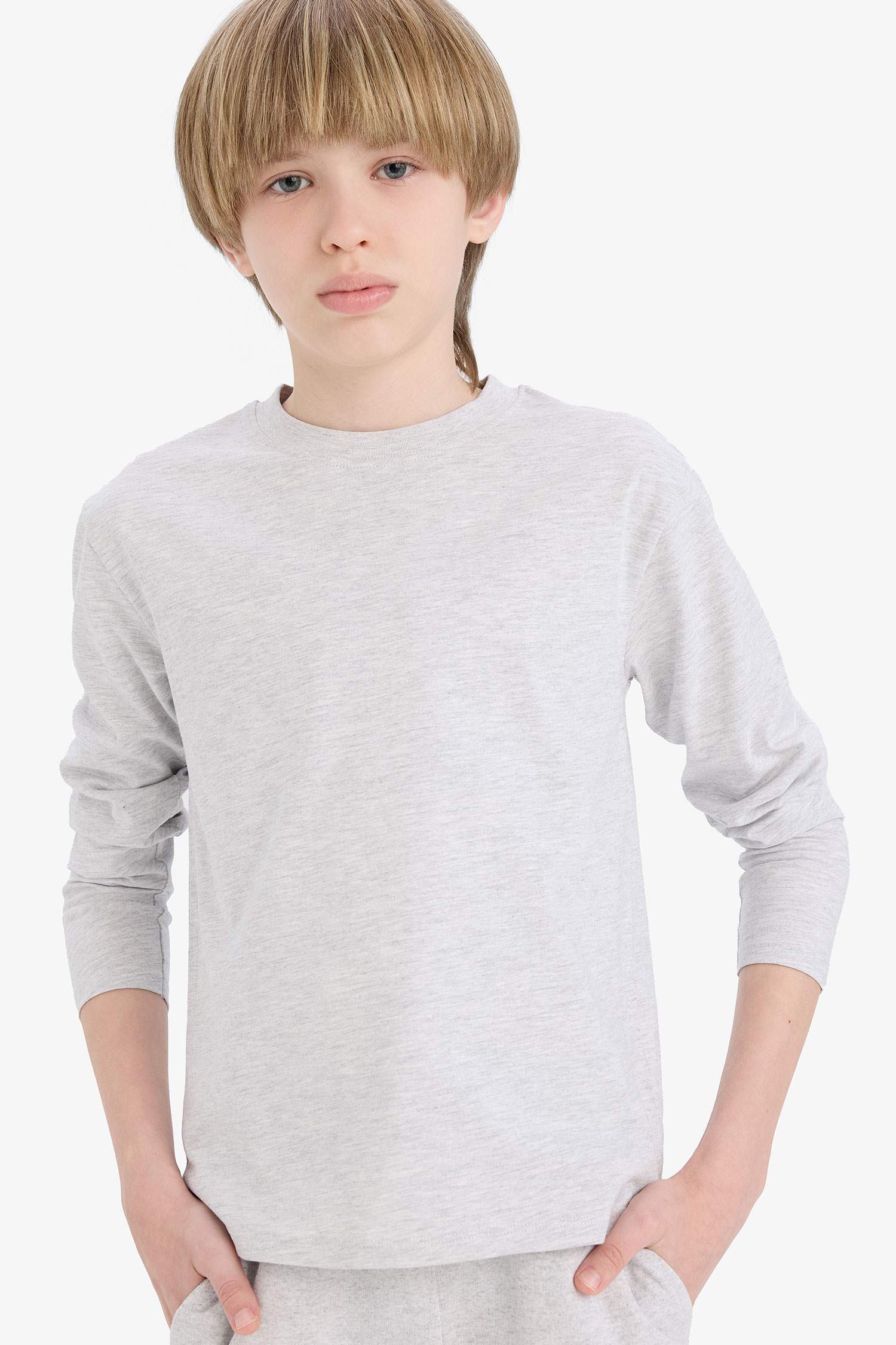 Boys Crew Neck Basic Plain Long Sleeve T-Shirt