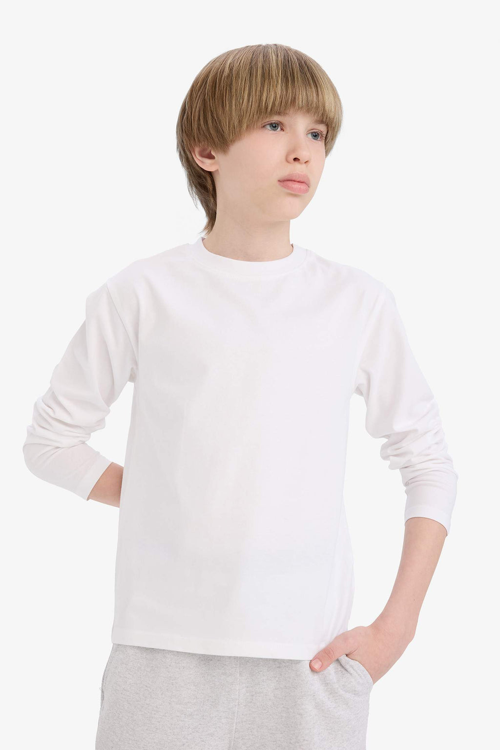 Boys Crew Neck Basic Plain Long Sleeve T-Shirt