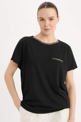 Crew Neck Printed Black Short Sleeve T-Shirt