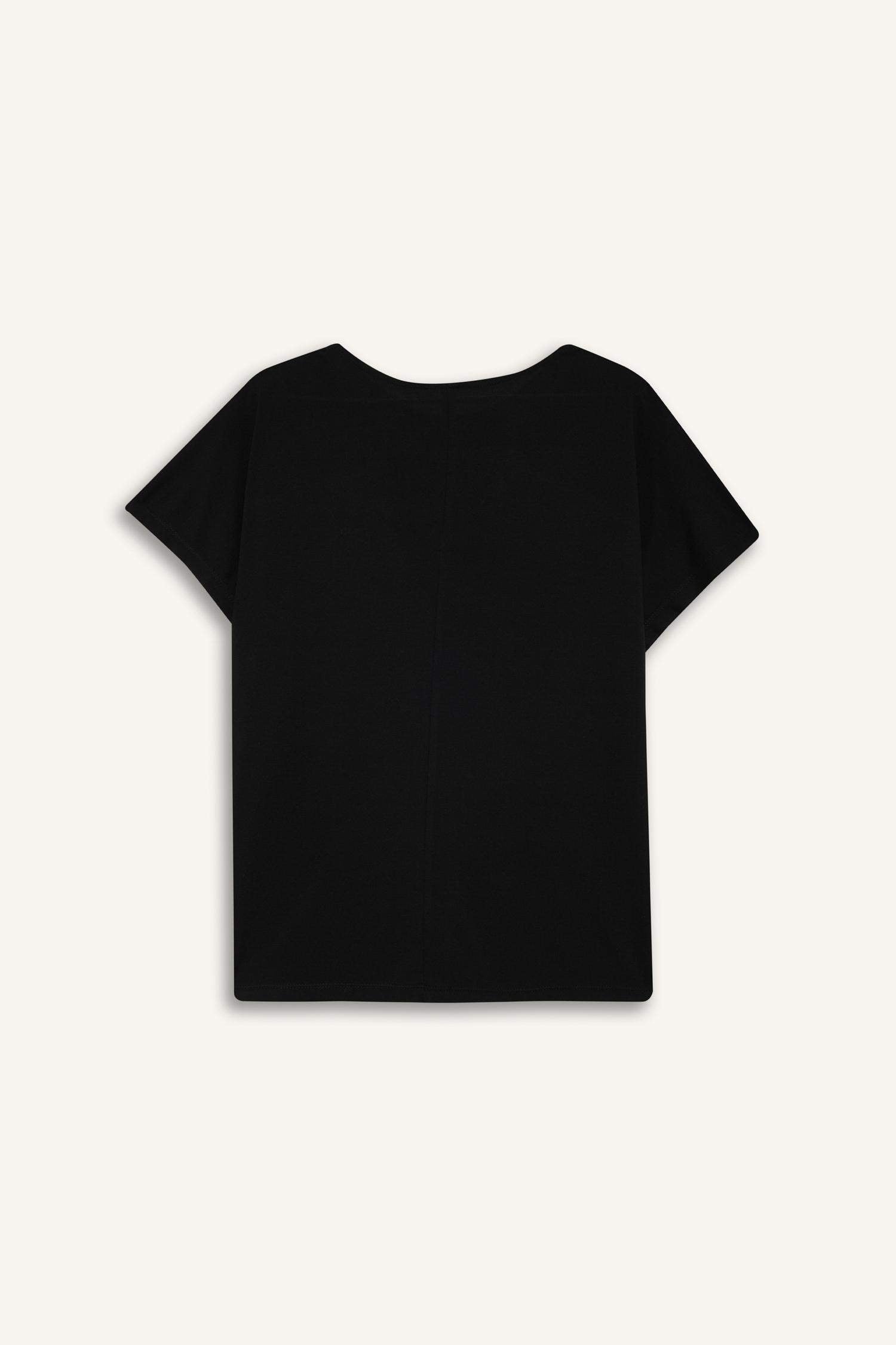 Crew Neck Printed Black Short Sleeve T-Shirt