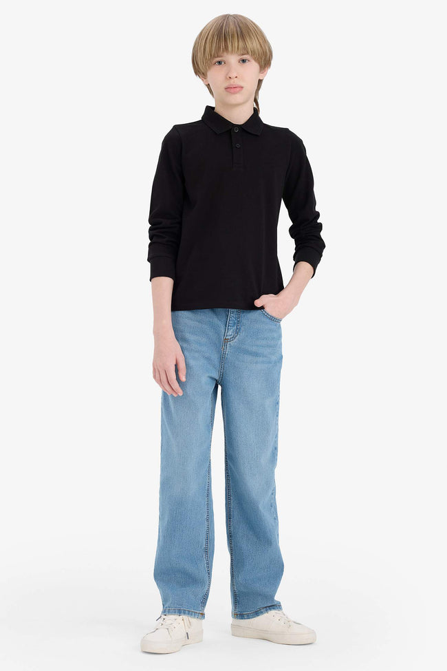 Boys Polo Neck Pique Long Sleeve T-Shirt Main Image