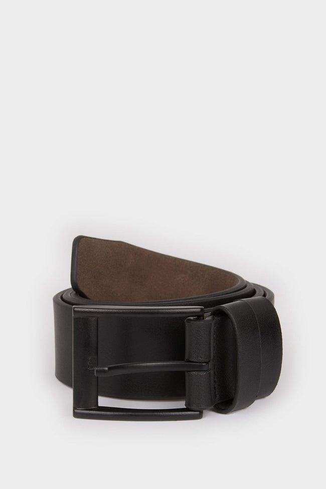 Mens Rectangular Buckle Faux Leather Jean Belt Hover Image