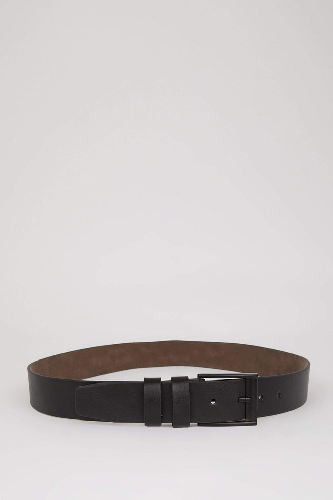 Mens Rectangular Buckle Faux Leather Jean Belt Main Image