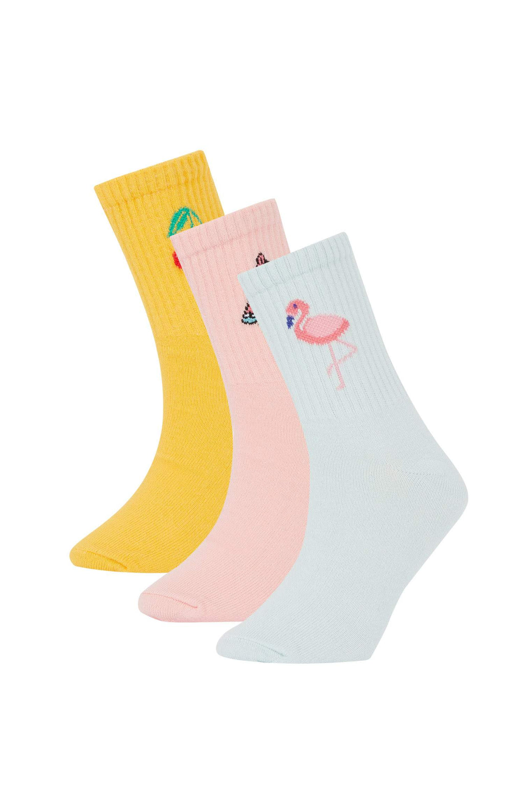 Girls Fruit Printed 3-Pack Cotton Long Socks