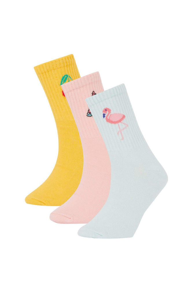 Girls Fruit Printed 3-Pack Cotton Long Socks Hover Image