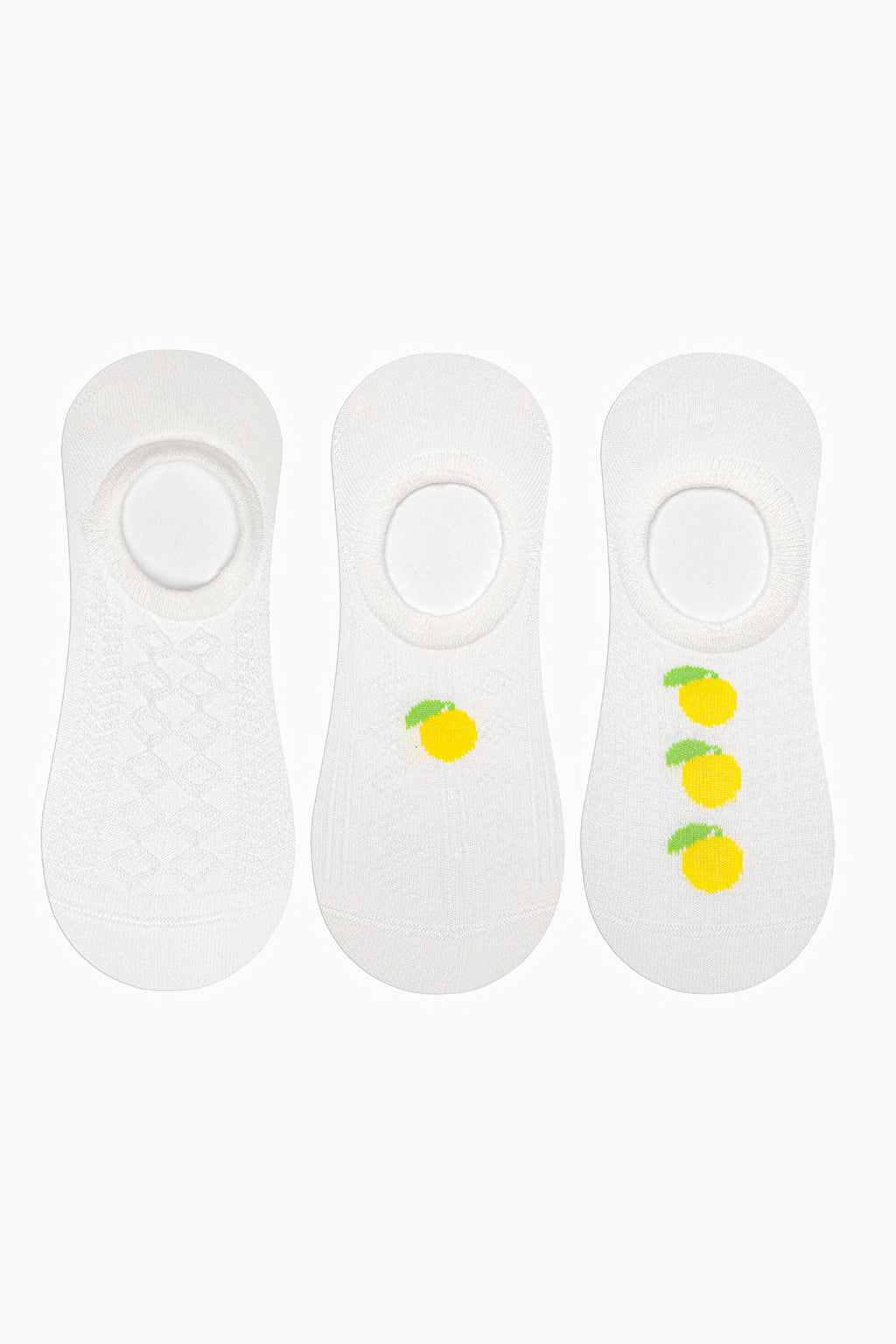 3 Pairs of Cotton Lemon Patterned Toe Seamless Sneaker Socks
