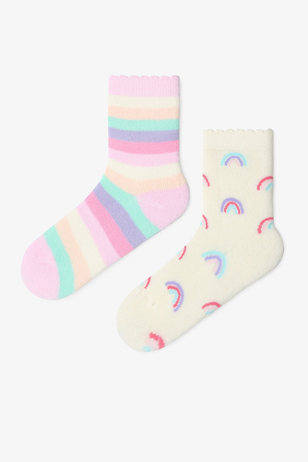 Girls Cutiepie Rainbow Patterned Cotton 2-Pack Ankle Socks