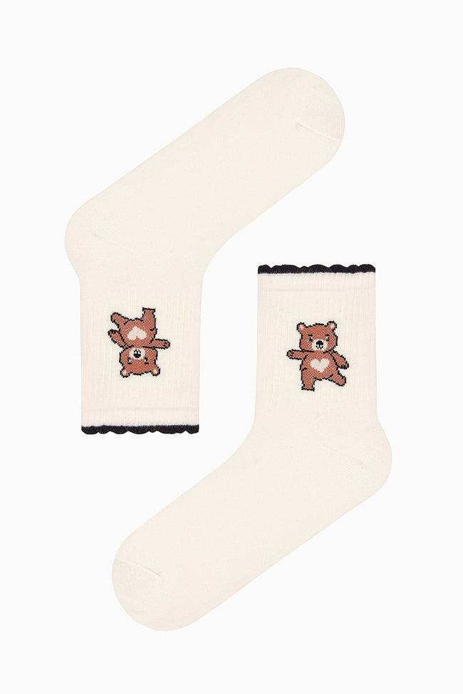 3 Pairs Cotton Teddy Bear Patterned Ankle Socks Main Image