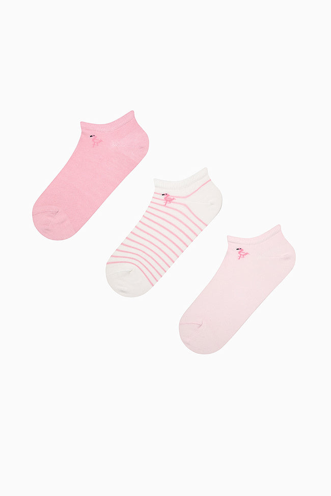 3 Pairs of Cotton Mini Flamingo Patterned Toe Seamless Ankle Socks Hover Image