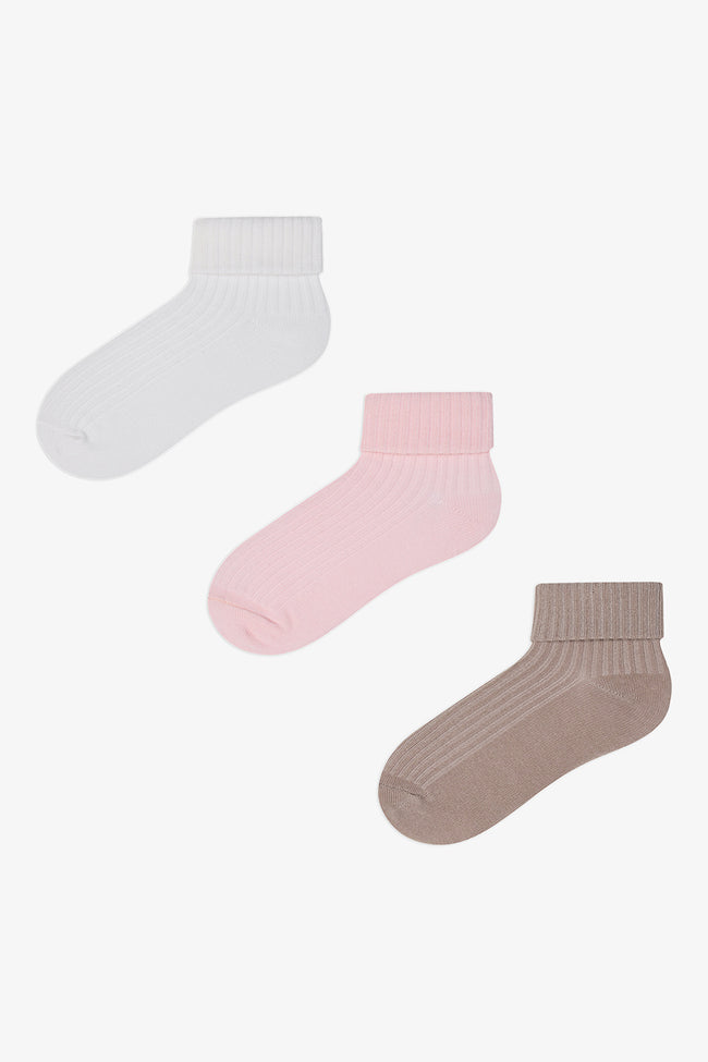 Girls Cute Girl 3-Pack Multicolored Ankle Socks Hover Image