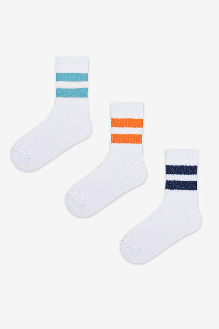 Boy Sporty Line 3 White Tennis Socks