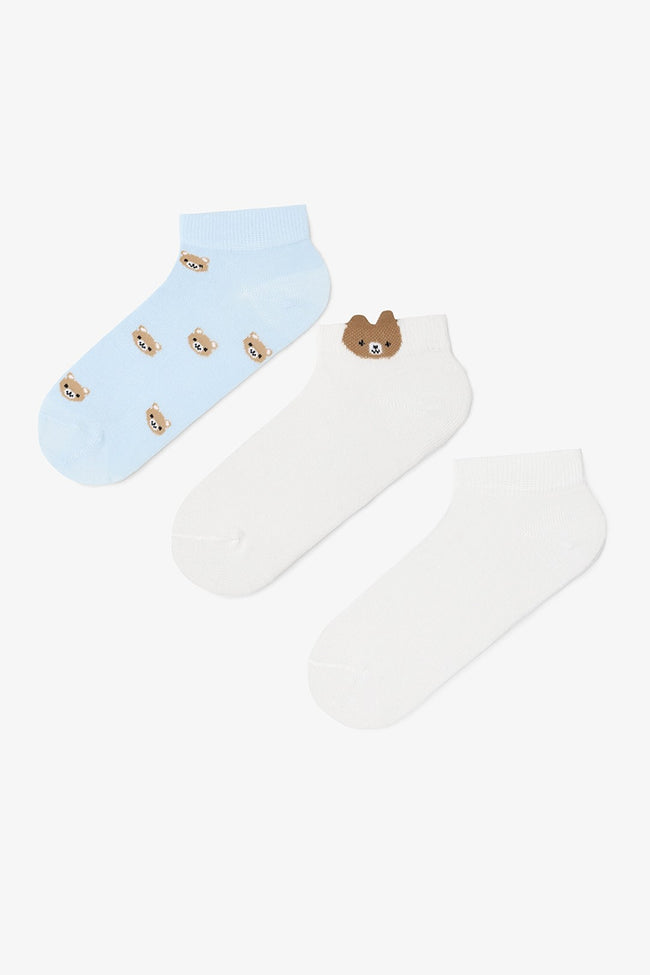3 Pairs of Cotton Bear Patterned Ankle Socks Hover Image