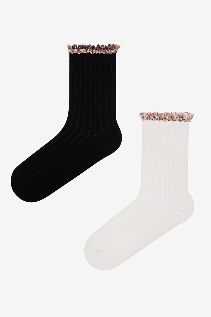 Pretty Tulle 2-Pack Black and White Ankle Socks