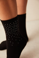 Black Socket Socks With Shiny Stones