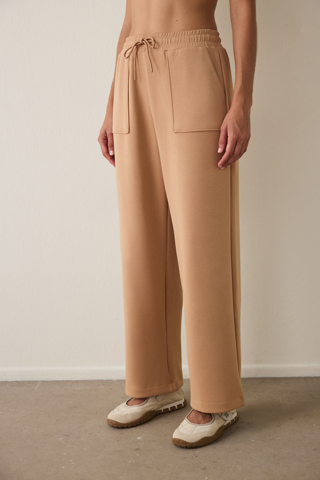 Gray Modal Straight Leg High Waist Front Pocket Trousers
