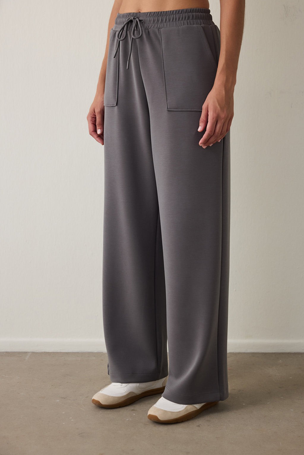 Gray Modal Straight Leg High Waist Front Pocket Trousers