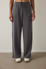 Gray Modal Straight Leg High Waist Front Pocket Trousers